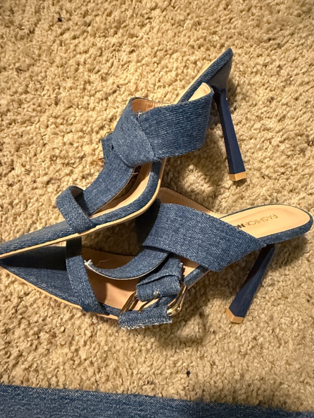Fashion Nova Blue Denim Cross-Strap Pointed Mules - Picture 5 of 5
